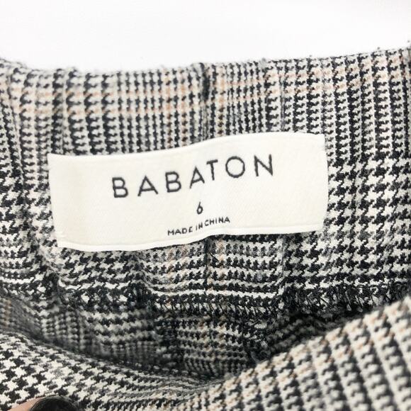 Babaton Womens Conan Plaid Dress Pants 6 Black Tan Midrise Slim Leg Stretch - Picture 7 of 9
